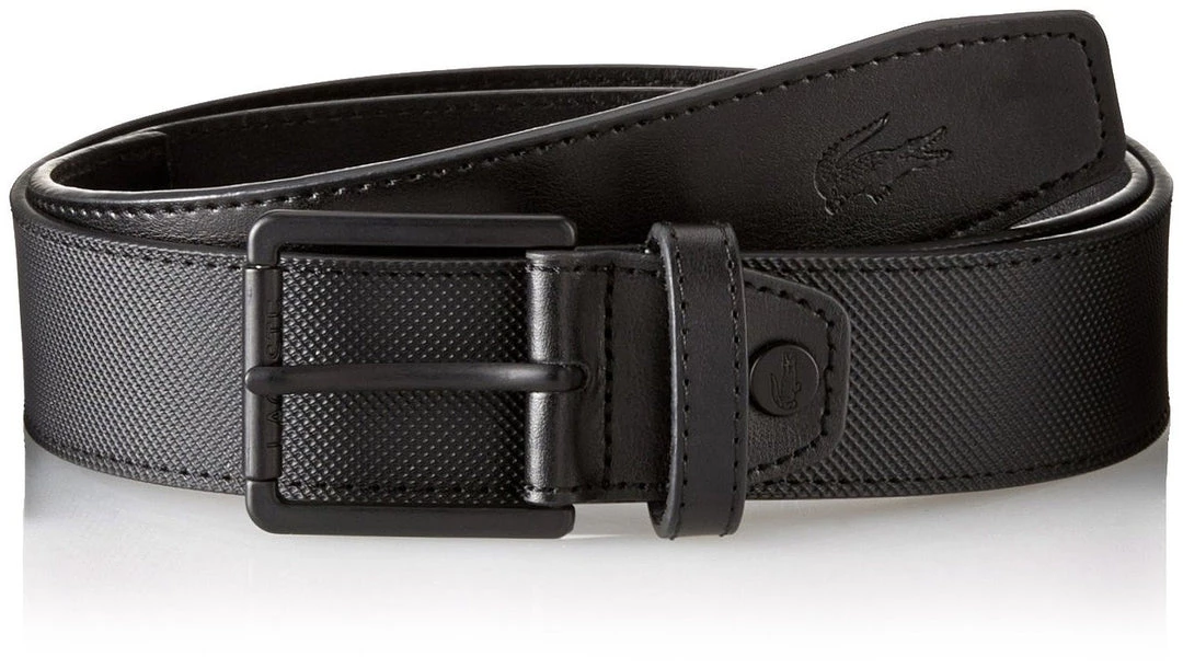 Lacoste PVC Pique Embossed-Croc Belt - Black - Mens 1 Lacoste PVC Pique Embossed-Croc Belt - Black - Mens