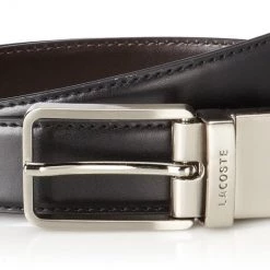 Lacoste Leather Nickel Embossed Croc Belt - Black/Brown - Mens