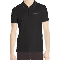 Calvin Klein Polo With Contrast Collar Piping - Black - Mens
