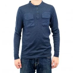 G-Star Ainsdock Granddad Long Sleeve Tee T-Shirt - Dark Saru Blue - Mens