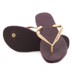 Havaianas Slim Logo Matallic Thong Flip Flop Sandal - Aubergine - Womens