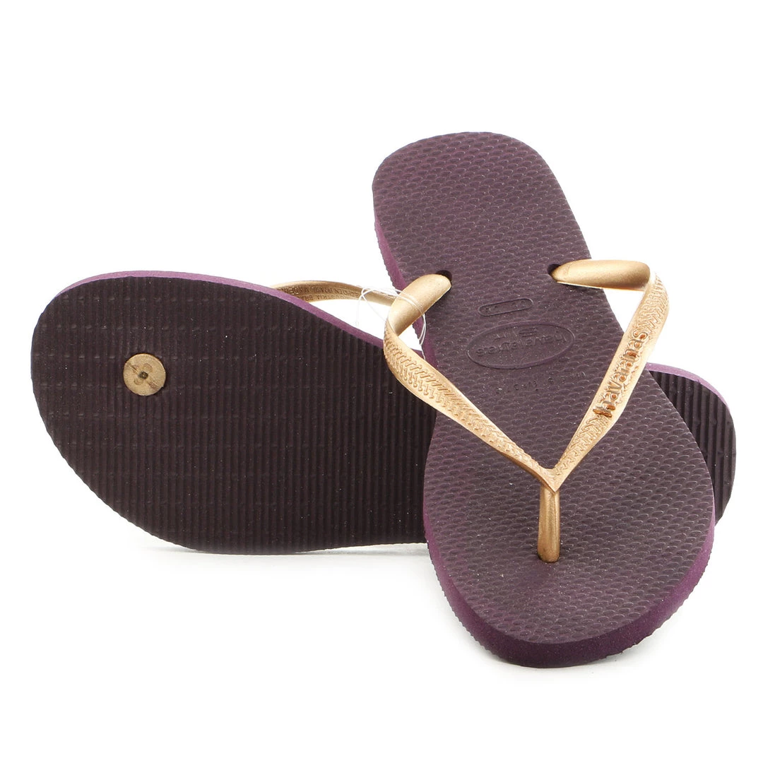 Havaianas Slim Logo Matallic Thong Flip Flop Sandal - Aubergine - Womens 1 Havaianas Slim Logo Matallic Thong Flip Flop Sandal - Aubergine - Womens
