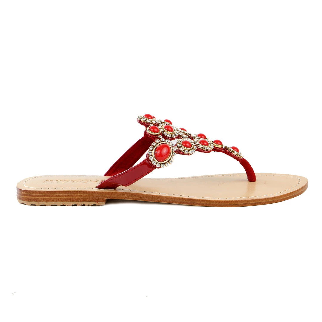 Mystique 4998 Jeweled Flat Sandals - Red - Womens 1 Mystique 4998 Jeweled Flat Sandals - Red - Womens