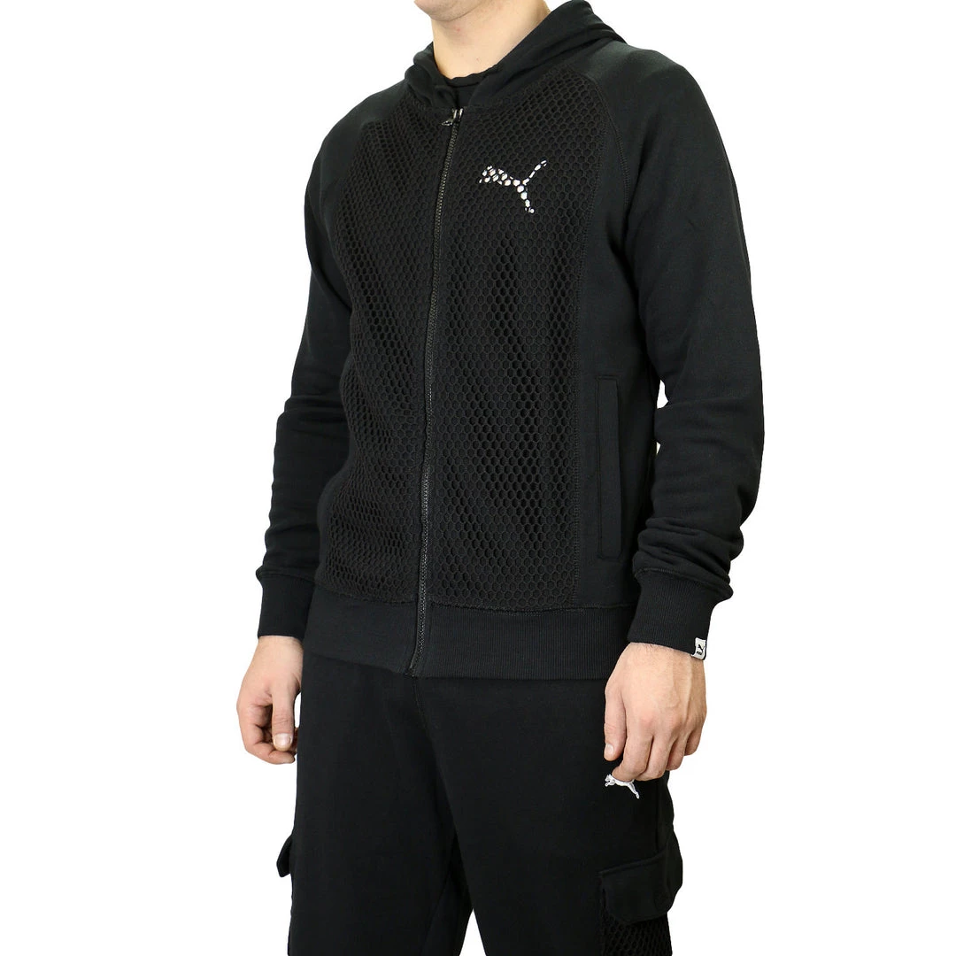 Puma Mesh Hooded Zip-front Sweat Jacket - Black - Mens 1 Puma Mesh Hooded Zip-front Sweat Jacket - Black - Mens