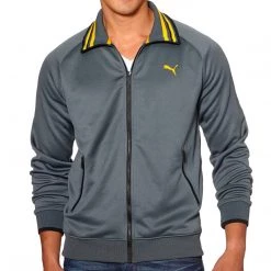 Puma Front-Zip Track Jacket With Striped Collar - Black/Quarry - Mens